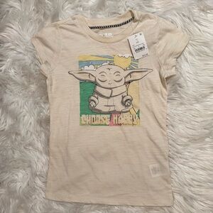 NWT Star Wars Baby Yoda Choose Happy‎ Girls Tee Size 6/6X Cream Graphic